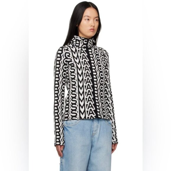 New authentic MARC JACOBSBlack &amp; Beige 'The Monogram Scuba Zip Up' Hoodie​​ - Picture 2 of 3